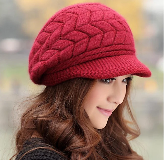 Elegant Women Hat Winter & Fall Beanies Knitted Hats For Woman Rabbit