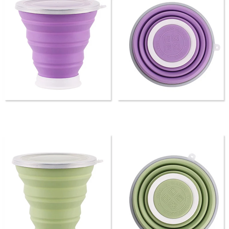 1 Piece 320ML Silicone Travel Cup Collapsible Coffee Cups Candy Color Folding Tea Cup With Dustproof Cover Outdoor Sports Copos
