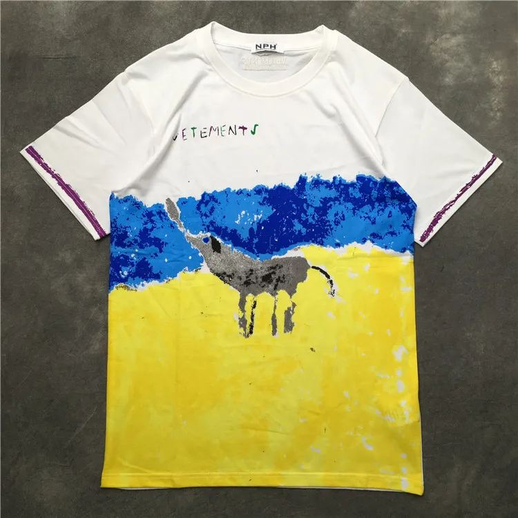 

New Novelty 2019 Men VETEMENTS Elephant Graffiti T Shirts T-Shirt Hip Hop Skateboard Street Cotton T-Shirts Tee Top kenye S-XXL