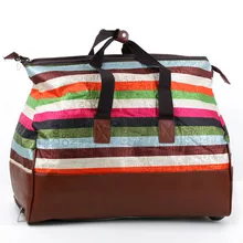 Horizontal grid travel trolley bag handbag female suitcase Oxford cloth women vintage euro fashion style men Cartoon luggage bag