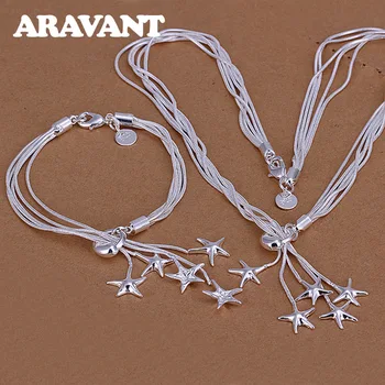 

New Fashion Starfish Jewelry Set 925 Silver Jewelry Bracelet Necklace For Women Luxury Jewelry Sets