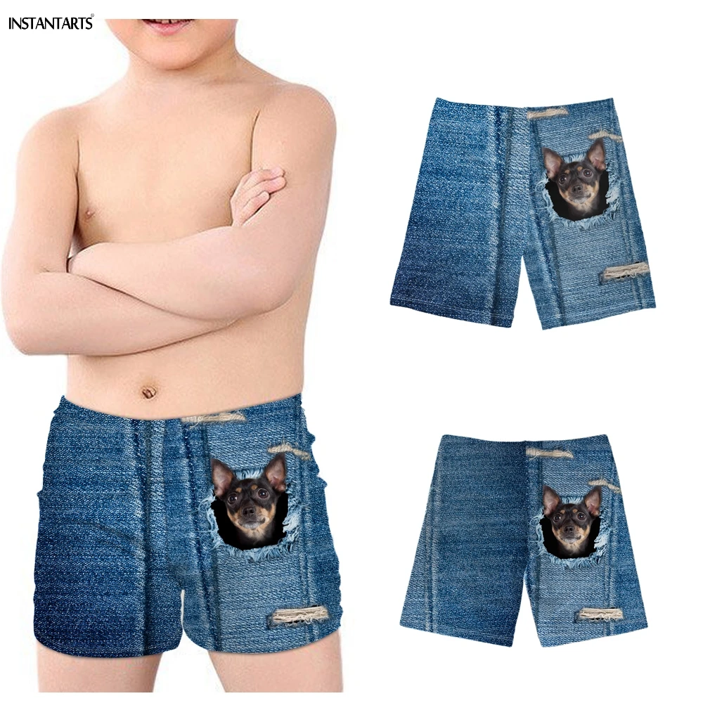 denim print swim trunks