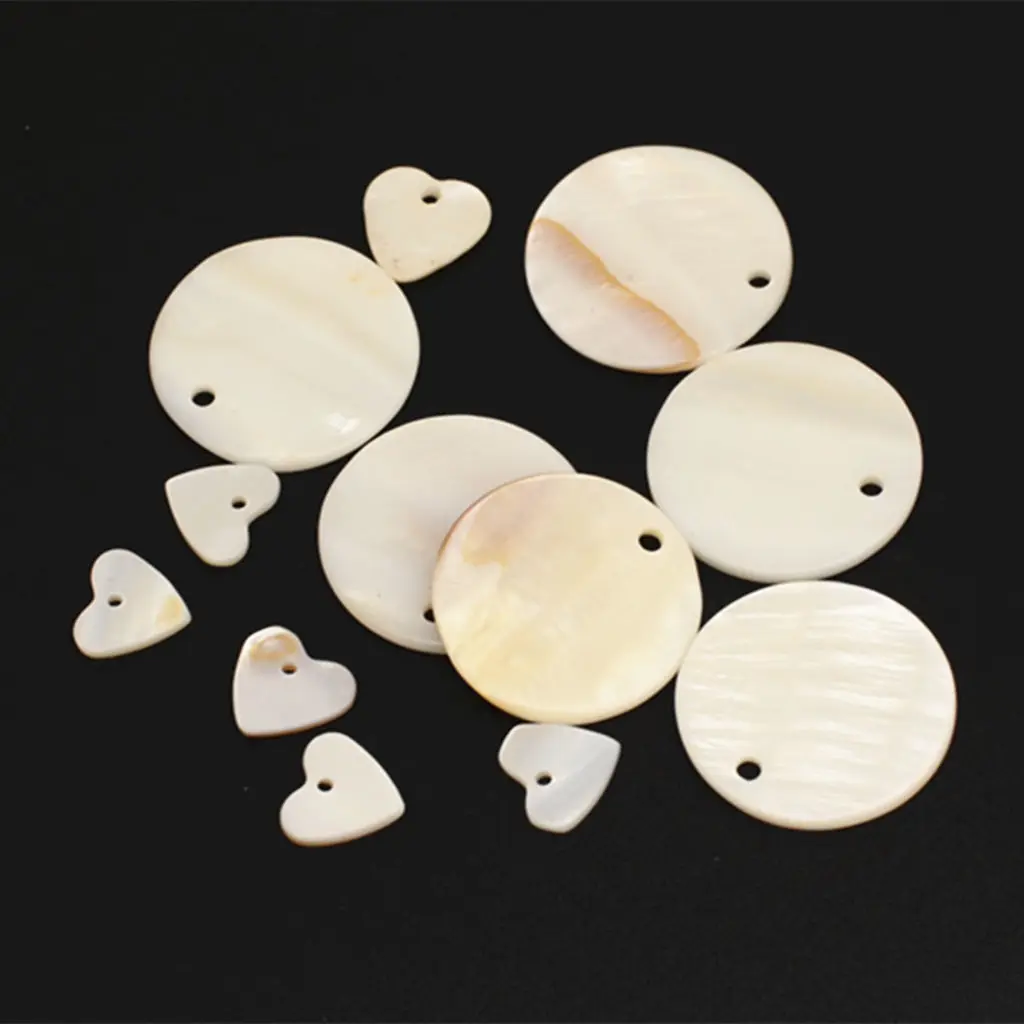 12 Pieces Natural Heart and Round Shell Charms Loose Beads Jewelry Pendant Earring Bracelet Findings Accessories | Украшения и