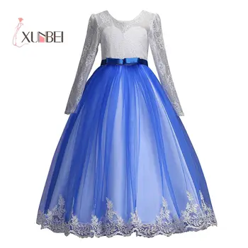 Princess Flower Girl Dresses 2020 Lace White Appliqued Tulle Bow Pageant Dresses Children Ball Gown Wedding Party Cocktail dress romantic gorgeous little girl ball gown scoop appliqued glitz pageant 2018 flower girl dresses long for children prom party gown