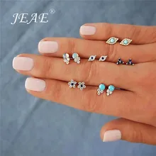 Серьги-гвоздики в богемном стиле с сердечками и злом турецким глазом, комплект мини-сережек, винтажные геометрические серьги-гвоздики с кристаллами для женщин, смешанные сережки, ювелирное изделие