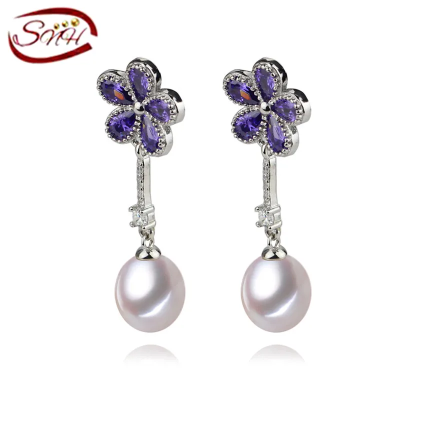 

SNH SNH nice Hot Selling 925 Sterling Silver Earrings For Women Natural Freshwater Pearl Earrings