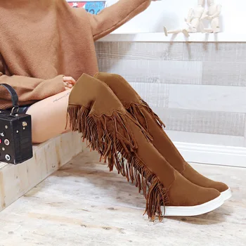 

SWYIVY Tassel Boots Woman Platform Winter Warm Shoes Female Wedge High Snow Boot Over The Knee Lady Fur Snowboots Fur Boots 45