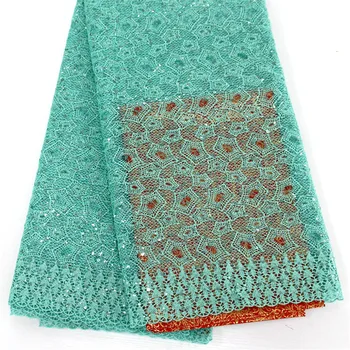 

Latest Blue lace fabric for wedding dresses african guipure cord lace with sequins high quality Nigerian Lace Fabrics CY03-1