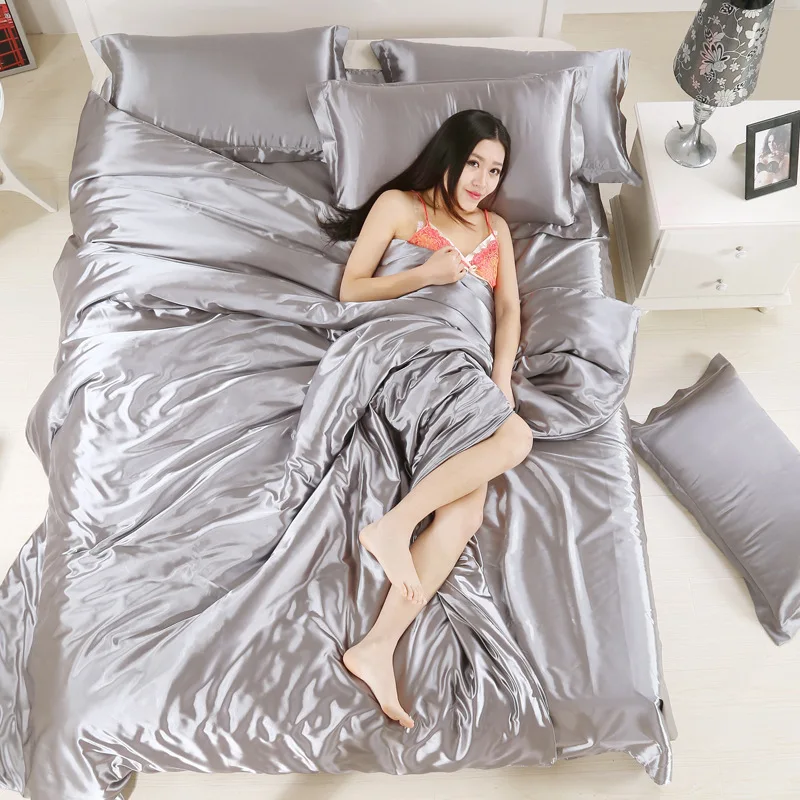 

Home Textile Satin Silk Bedding Set King Queen Size Bed Set Bedclothes Duvet Cover Flat Sheet Pillowcases