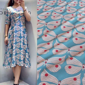 

JaneYU Blue Dot, Butterfly Print, Elastic Crepe De Chine, Chiffon Fabric, Dress, Shirt, Children's Wear, Women's Clothing