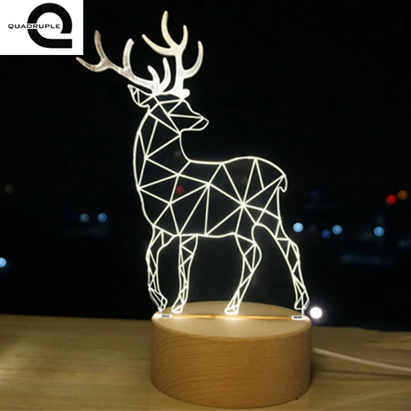 

Quadruple 3D Deer Plastic Desk Lamp Table Lights Handcraft LED Night Light Bedroom Christmas Toy Gift USB Plug