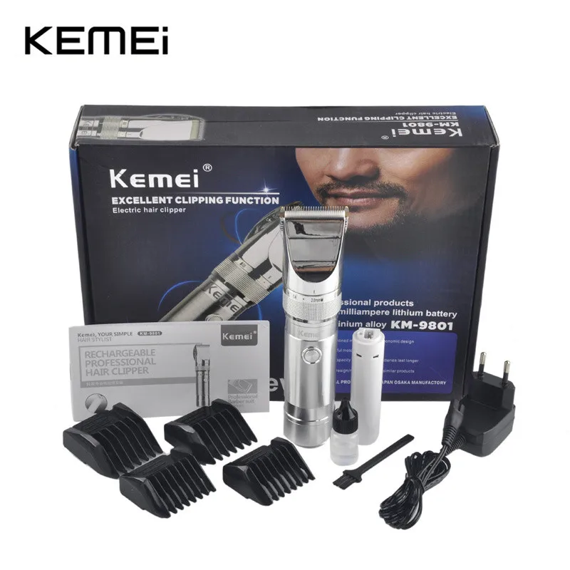 Kemei KM-9801 машинка для стрижки волос из алюминиевого сплава перезаряжаемая электрическая машинка для стрижки волос Машинка для стрижки волос для мужчин