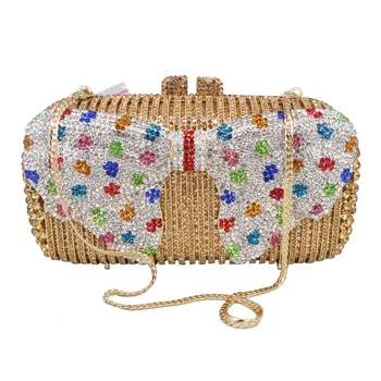 

New Style Female Boutique Evening Bags Bowknot Colorful Inlay Wedding Bridal Evening Bags Crystal Purse A525