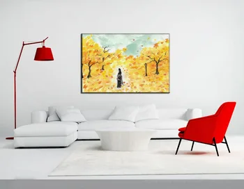 

Handmade Calligraphy Abstract a Alone Woman in Autumn Forest Road Landscape Picture Hand Painted Fine Art Oil Painting on Canvas