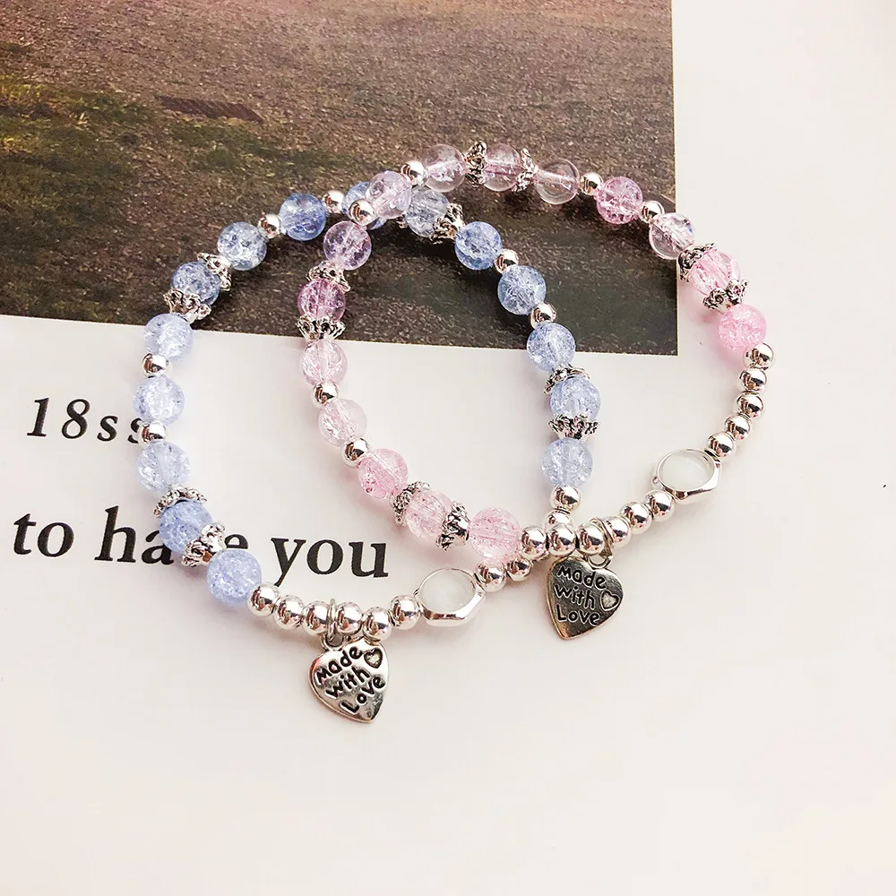 Bohemian Heart Crystal Charm Gold Bracelets & Bangles for Women Beads Handmade Tassel Charm Bracelet Boho Femme Jewelry B22