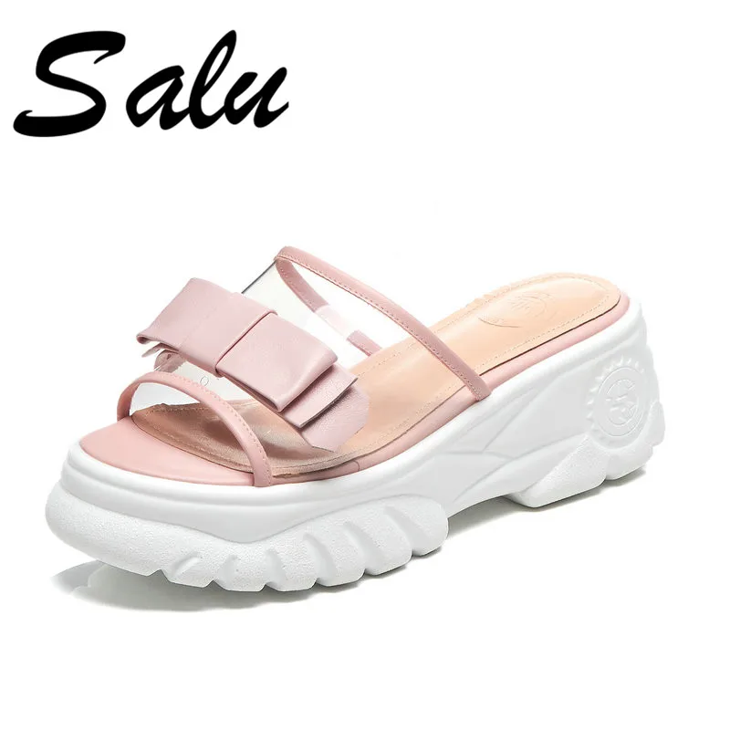 

Salu Women Sandals Ladies Summer Genuine Leather Shoes Woman Wedges Heels Sandals Fashion Casual Shoes