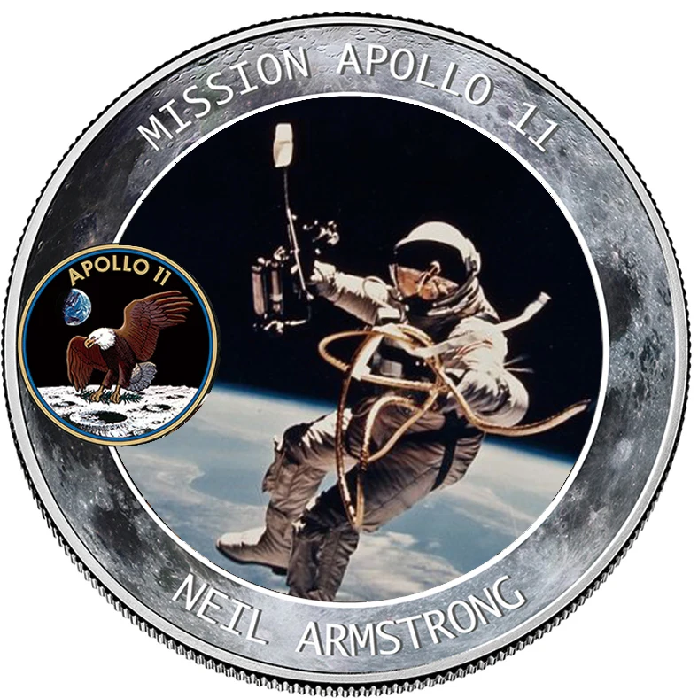 

Apollo 50th Anniversary silver coin Commemorative Coins US Space Astronauts on the Moon Footprint Coins Collectibles Liberty