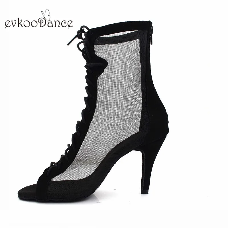 Evkoo/танцевальная обувь черного цвета из нубука с сеткой, размеры США 4-12, Высокий Каблук 8,5 см, удобная пикантная женская обувь для латинских танцев, сальсы, Evkoo-510
