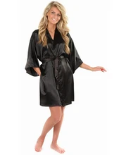 New Black Chinese Women’s Faux Silk Robe Bath Gown Hot Sale Kimono Yukata Bathrobe Solid Color Sleepwear S M L XL XXL NB032