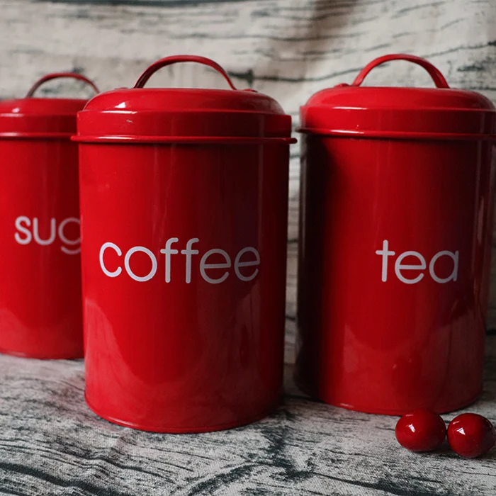 1/3 шт./набор резервуар для хранения SUS 304 из нержавеющей стали для чая, кофе, сахара, квадратный футляр, чехол, многофункциональная кухонная утварь для дома - Цвет: Red Set For 3Pcs