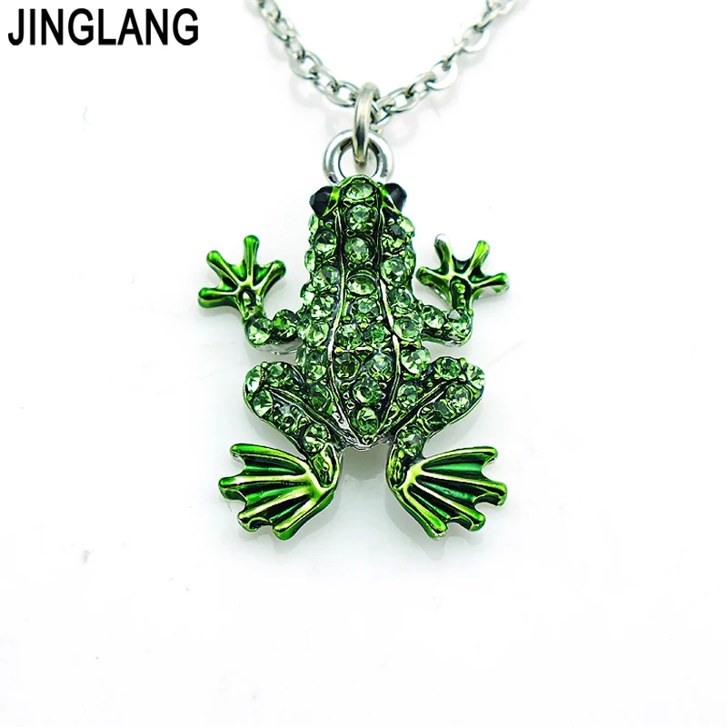 

JINGLANG Fashion Animal Pendants Necklace Link Chain Floating Rhinestone Frog Necklace For Men Kids Jewelry Gifts