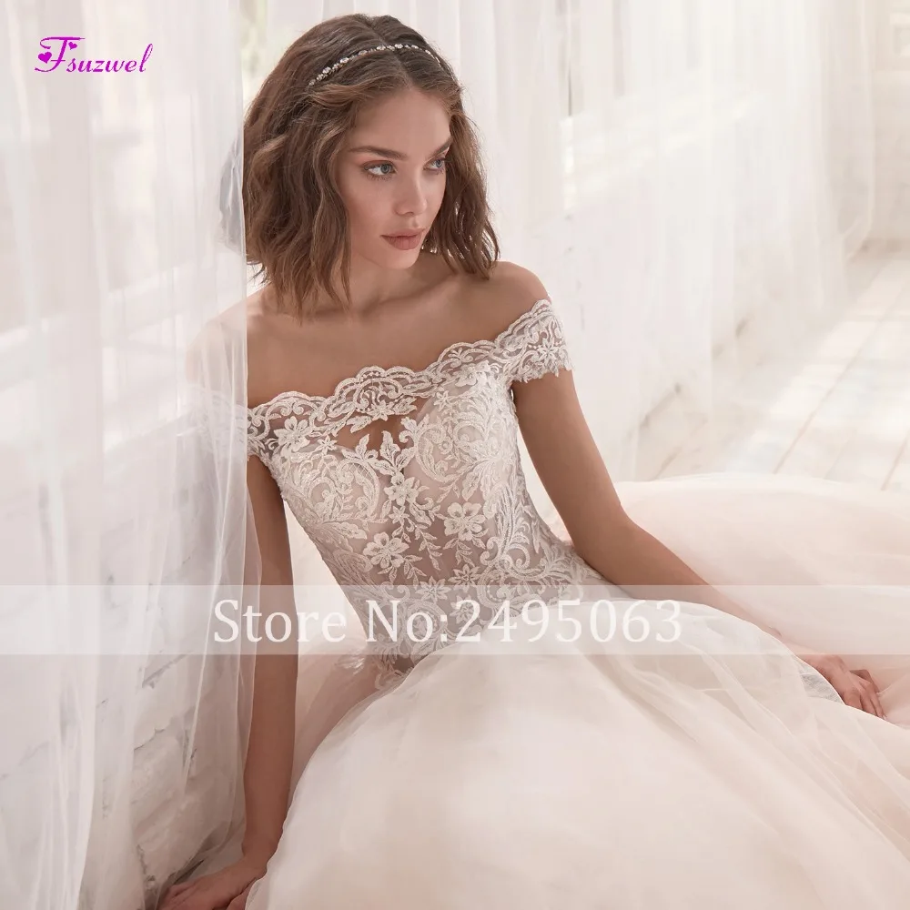Fsuzwel New Romantic Лодка шеи бисером Свадебные платья строки Великолепные Аппликации Часовня Поезд свадебное платье принцессы плюс Размеры