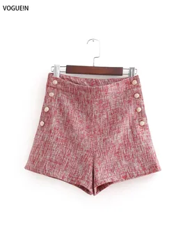 

VOGUEIN New Womens Red Casual Autumn Buttons Decoration Short Pants Shorts Wholesale