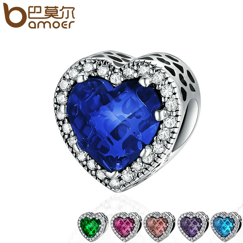 

BAMOER 100% 925 Sterling Silver 6 Colors Radiant Hearts Charms Beads fit Original Charm Bracelet Jewelry Girlfriend Gift PSC138