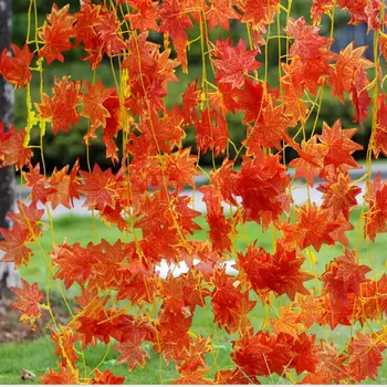 

Hot 2.3m Artificial Ivy Red Leaf Garland Plant Vine Fake maple leaves Foliage Flower for Wedding Home Party Decoration