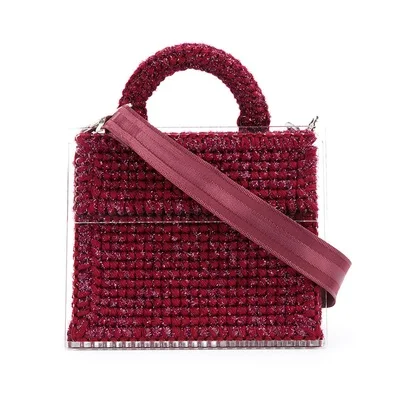Акриловая шерстяная Вязанная женская сумочка, роскошные ручные портативные кошельки с кисточками, брендовая дизайнерская зимняя сумка-тоут, меховая сумка-мессенджер - Цвет: 2