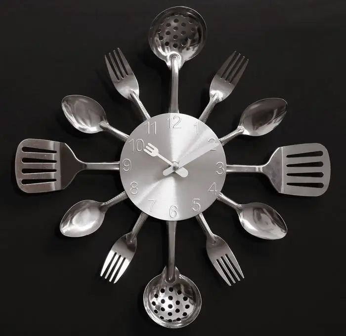 A002 quartz muet horloges murales couteau fourchette cuillère originalité horloge de cuisine couteaux restaurant mur décoration.jpg Horloge cuisine originale