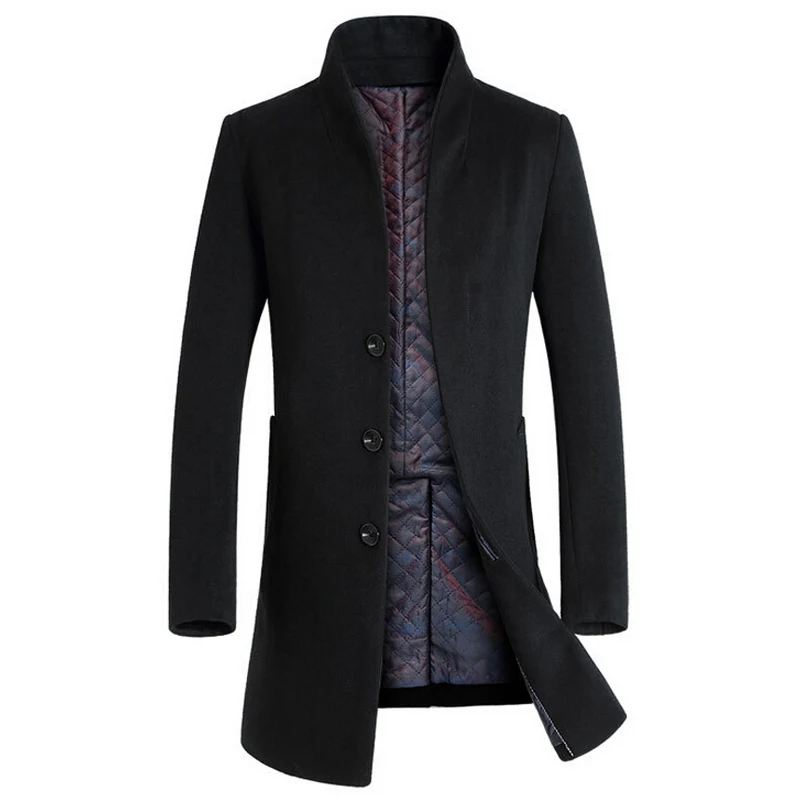Men's Wool Coat Winter Long Sections Thick Woolen Coats Men Stand