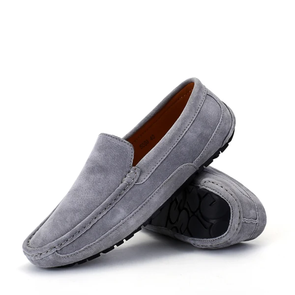 Простые Дизайнерские мужские повседневные Лоферы без шнуровки, размеры 38-44, мужские замшевые кожаные мокасины, обувь для вождения - Цвет: Grey