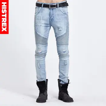 

Men Jeans Motorcycle Brand Mens Ripped Rider Biker Slim Washed Black Blue Moto Denim Pants Joggers For Skinny Pants #HJC2X