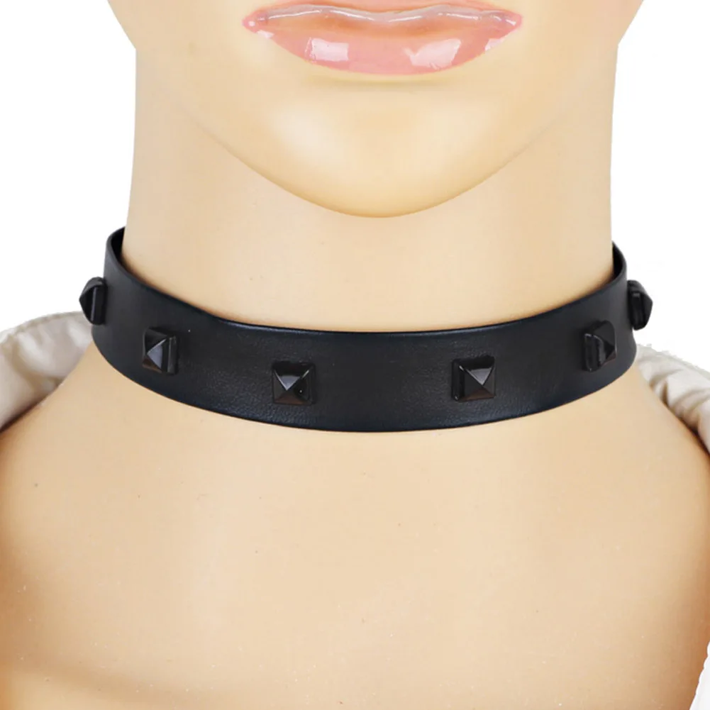 

1pc vintage black pu leather choker necklace punk style leather rivet choker collar chocker necklace