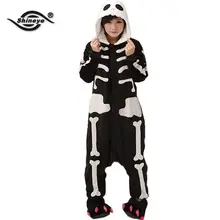 Shineye Skeleton Unisex Adult Flannel Hooded Pajamas Cosplay Cartoon Cute Animal Onesies Sleepwear For Women Men