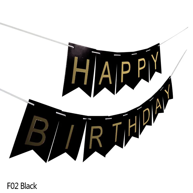1 компл. флаги с днем рождения баннер ткани бумажная гирлянда помпон на день рождения украшения детский душ Дети сувениры - Цвет: F02 Black