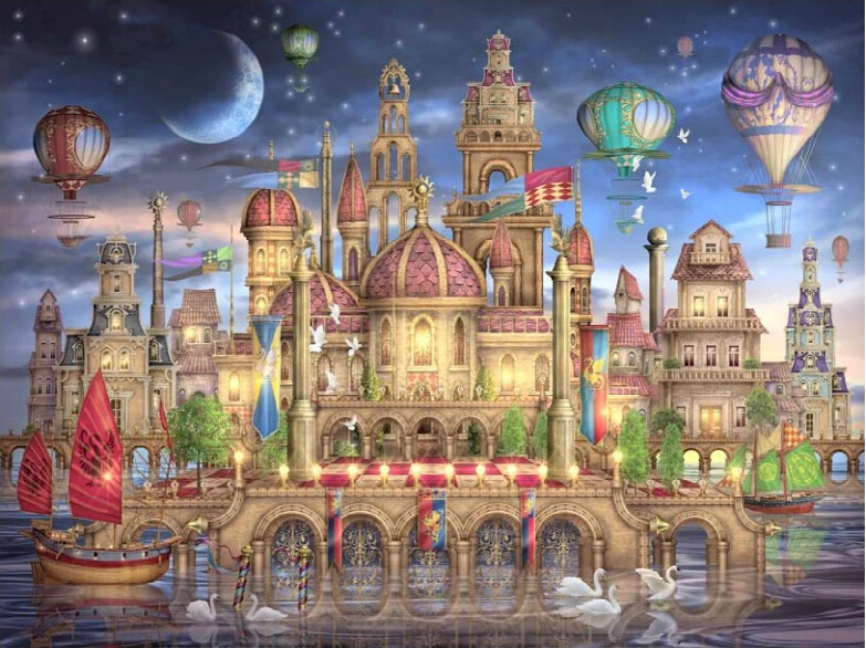 

Top Quality popular 100% accurate printed on canvas cross stitch kit fantasy city, illusion city, dream city