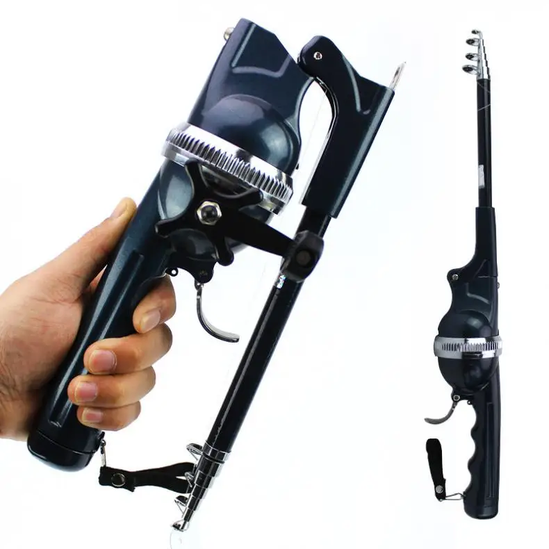 

1.4m Extended Length Dark Gray 7 Sections Foldable Fishing Rod Built-in Fishing Reel with 80m Line Travel Portable Lure Rods