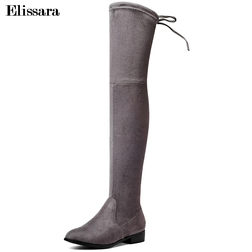 

Elissara Fashion Women Over The Knee Boots Ladies Low Heel Thigh High Winter Warm Boots Plus Size 34-43