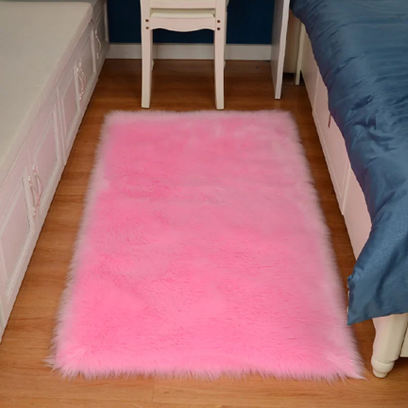 Плюшевые ковры из искусственной овечьей шерсти, пушистый ковер для спальни, гостиной, искусственный коврик для пола, меховой однотонный Пушистый Ковер, украшение - Цвет: Pink