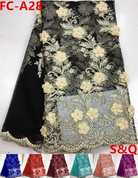 

Promotion!!5yard embroidery african nigerian french lace with stone for wedding party dress african tull lace with flower FC-A28
