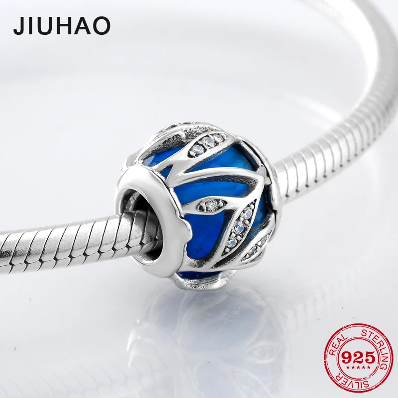 

Hot 925 Sterling Silver fashion luxury stripe blue CZ beads Fit Original Pandora Charm Bracelet Jewelry making