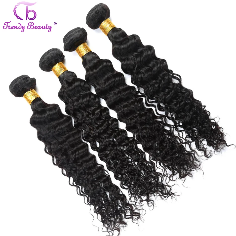 Brazilian Deep Curly Human Hair Weaving 4 Bundles with 1Pc 4*4 Lace Closure Hair Extensions Free Shipping Color 1B Trendy Beauty Brazilian Deep Curly Human Hair Weaving 4 Bundles with 1Pc 4*4 Lace Closure Hair Extensions Free Shipping Color 1B Trendy Beauty