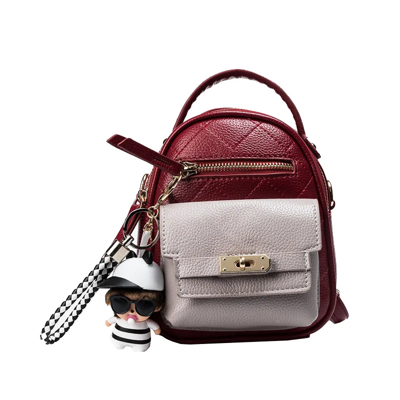 Women backpack diamond pattern small shoulder bag female new locks rucksack patchwork cute accessory