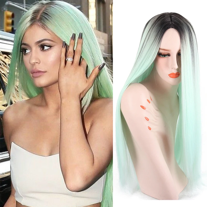 Deyngs 30inch Long Straight Ombre Light Pink Synthetic Wigs for BlackWhite Women Middle Part Wigs Dark Roots Heat Resistant Wig (9)