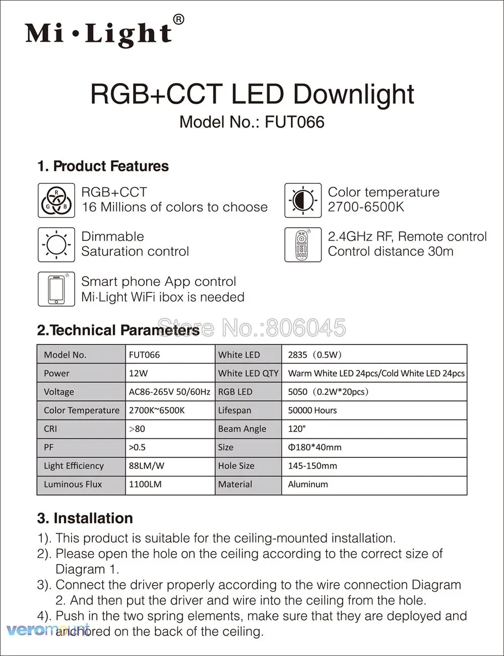 Milight, 6 Вт, 9 Вт, 12 Вт, 15 Вт, 18 Вт, 25 Вт RGB+ CCT светодиодный светильник потолочный локальный светильник AC110V 220V FUT060 061 062 063 064 065 066 068 069