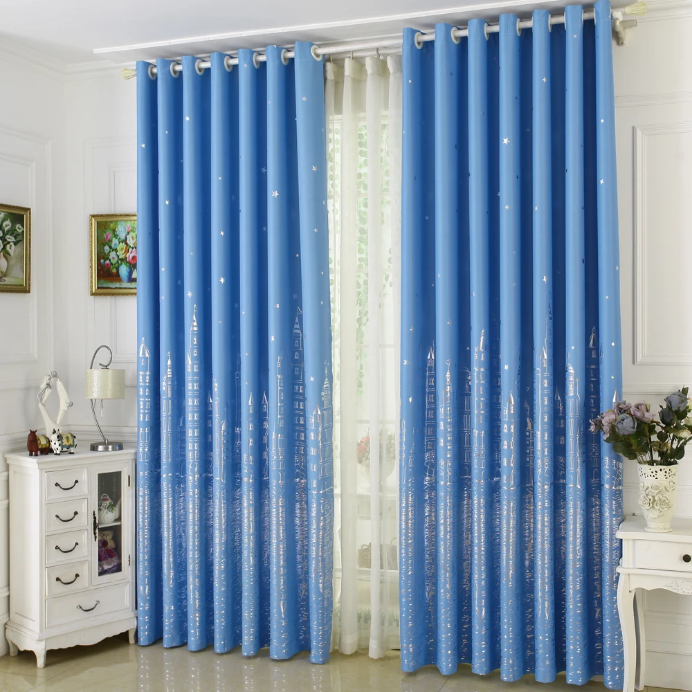 Cortinas opacas gruesas de tela de sombra de estrella de Castillo de plata Mediterránea para sala de estar Panel de tratamiento de ventana de dormitorio Cortinas opacas gruesas de tela de sombra de estrella de Castillo de plata Mediterránea para sala de estar Panel de tratamiento de ventana de dormitorio