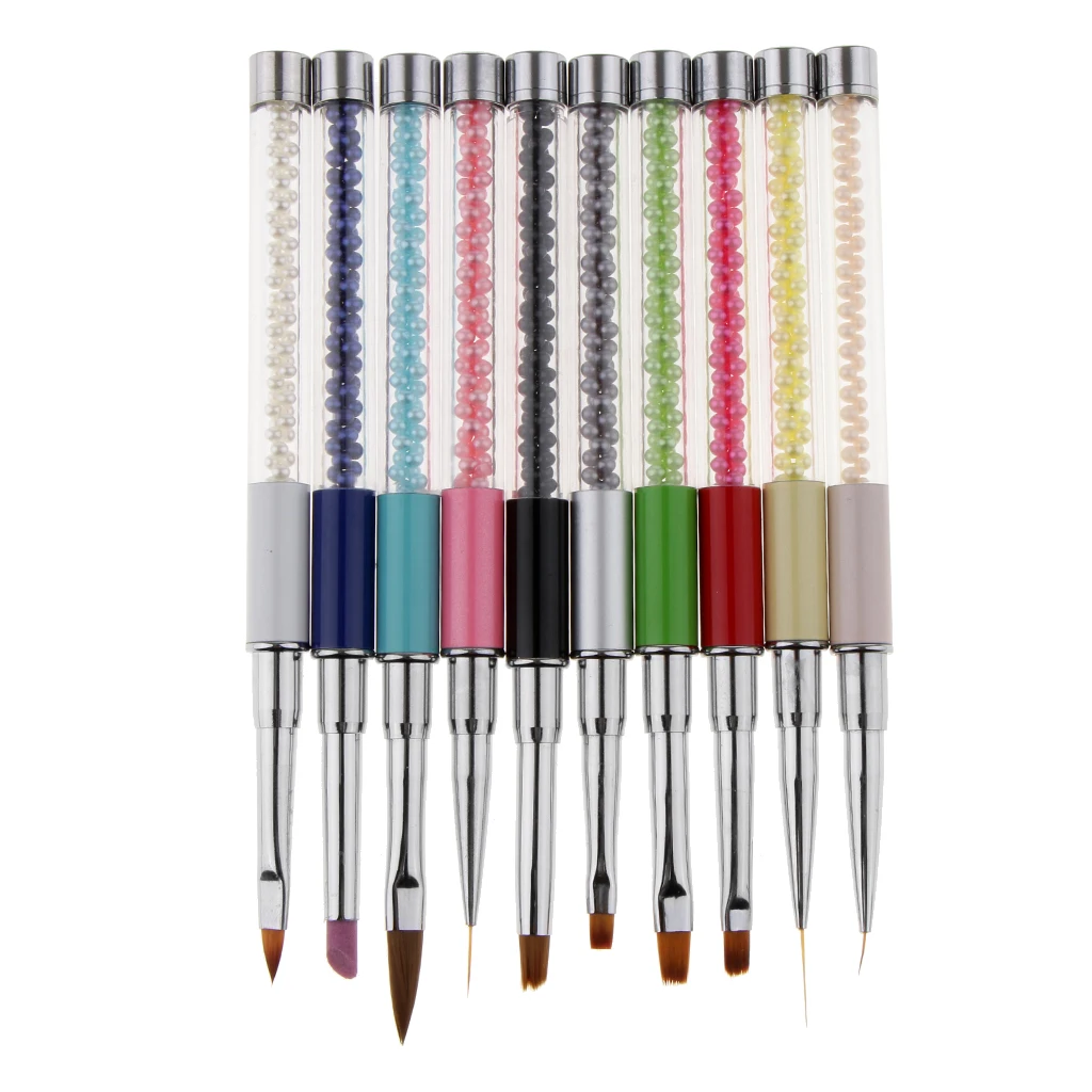Pro 10Pcs Nail Art Design Polish Brush Pen Liner Set for Acrylic UV Gel Drawing Painting Beads Handle with Cap