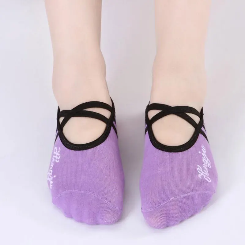 Cross Strap Soft Cotton Women Yoga Socks Anti slip Elastic Backless Silicone Non slip Socks